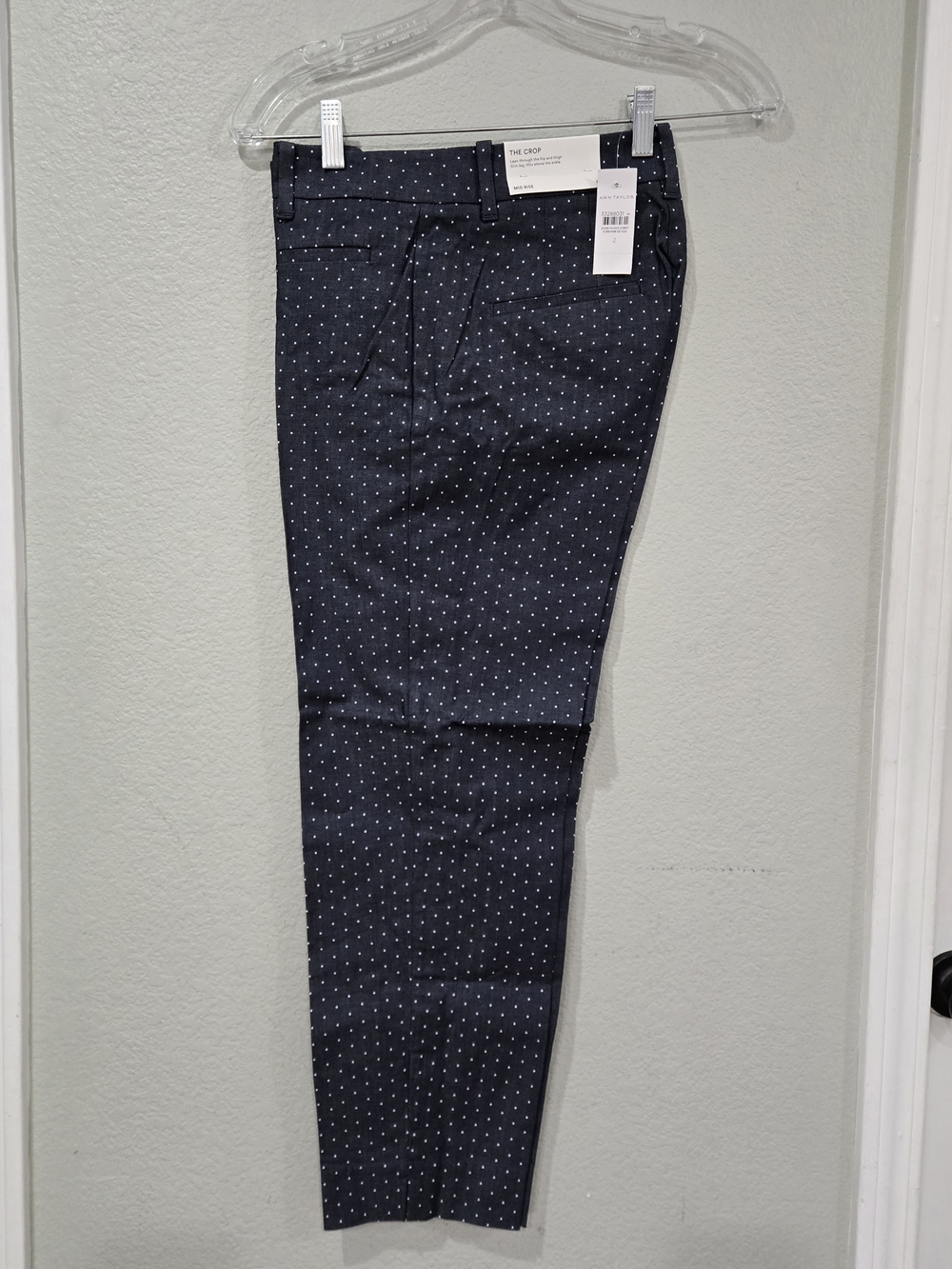 Ann Taylor The Crop Mid Rise Size 2 Pants Blue With White Polka Dots NWT